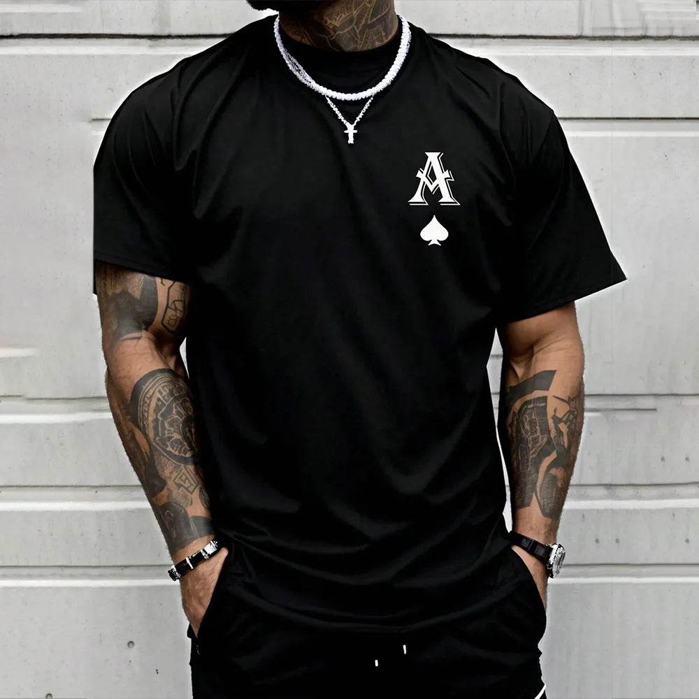 2025 Men's Clothing Fashion Black A Logo Printed T-Shirt Casual Street Short Sleeve Top Lightweight Breathable Fitness T Shirt - AIAZ