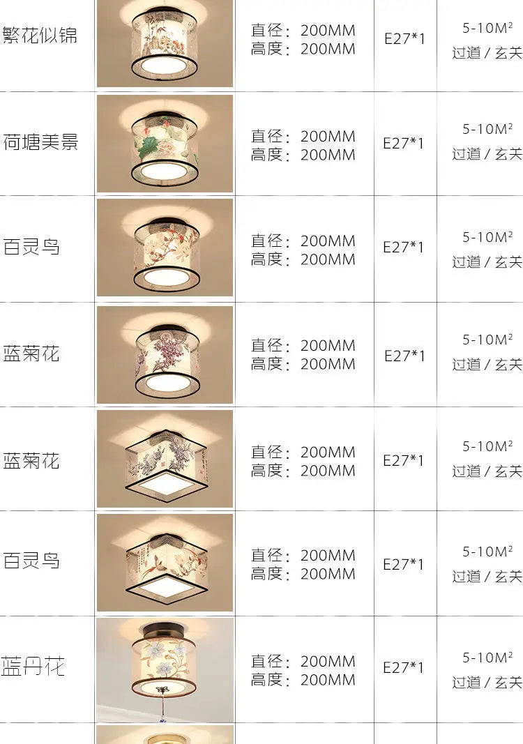 New Chinese Chandelier Lustre Ceiling Lamp Simple Corridor Chinese Painting Ceiling Lights Creative Suspendu Lotus Led Lighting
