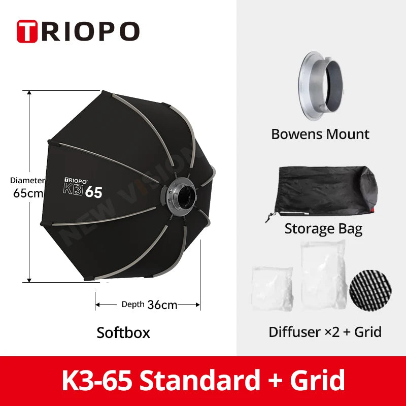 TRIOPO K3 Series Quick-Setup Octagon Softbox Bowens Mount for Sokani X100 X60 Mini Aputure 300c 200xS Godox LED Video Light