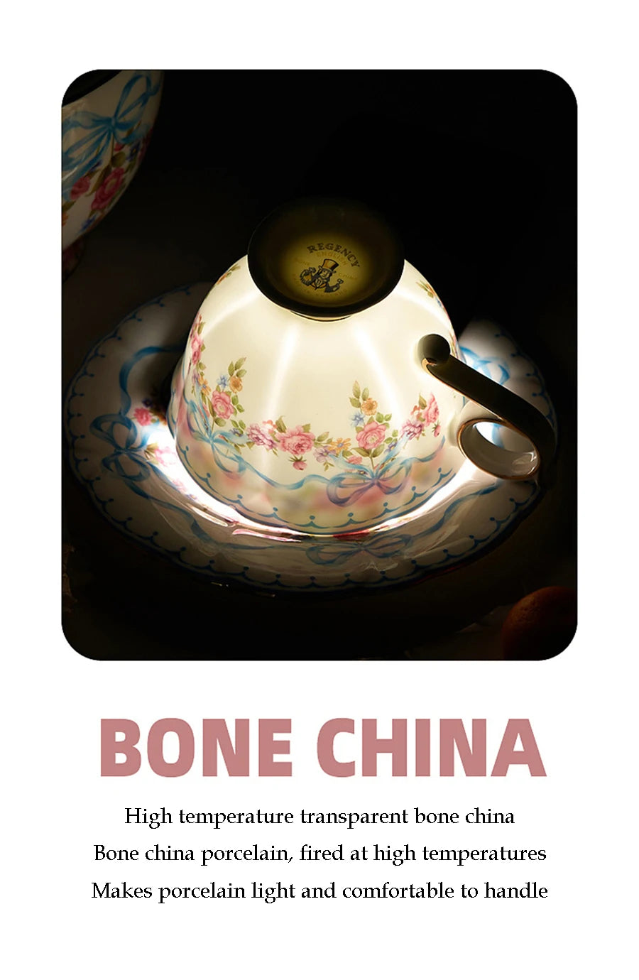 Ceramic Cup and Saucer Retro Bone China Coffee Cup French Romantic Elegant Floral Bow Afternoon Tea Drinkware Handmade Teapot