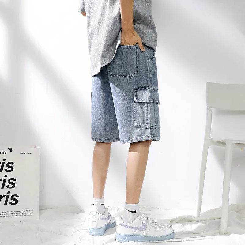 2025 New Denim Shorts for Men's Summer, Thin, Loose, Breathable, Pentagram Pants, Trendy, Versatile, Casual, Mid length, Versati - AIAZ