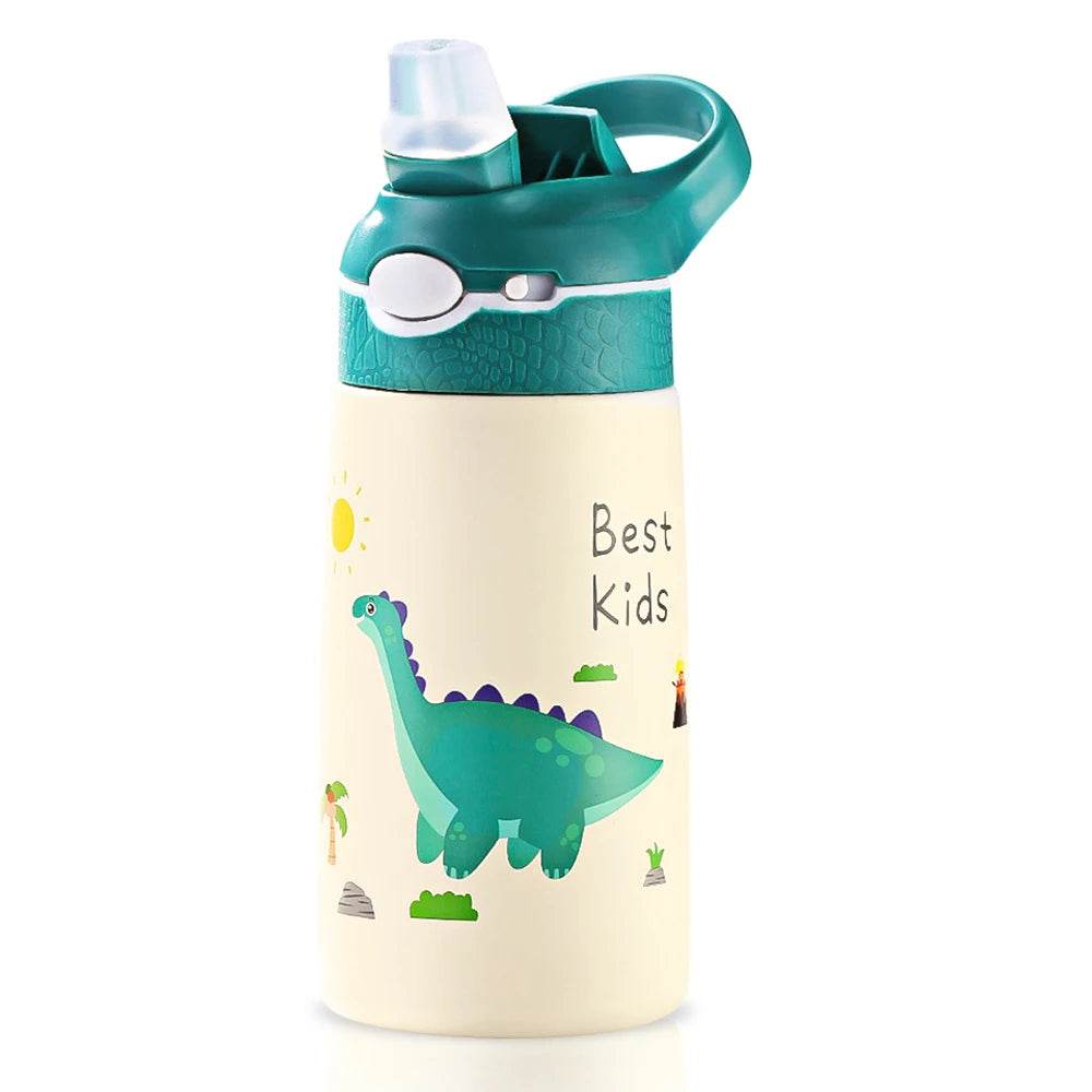 400ML Kids Water Bottle Cartoon Animal Children's Cup With Straw Stainless Steel Vacuum Flacks Thermos Bottle Thermal Mug Cups - AIAZ