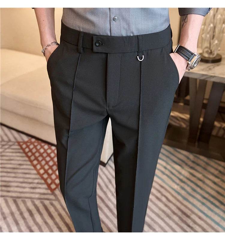 Men's business casual trousers, daily formal work pants, 2024 new high quality, plain color versatile ankle-length trousers. - AIAZ