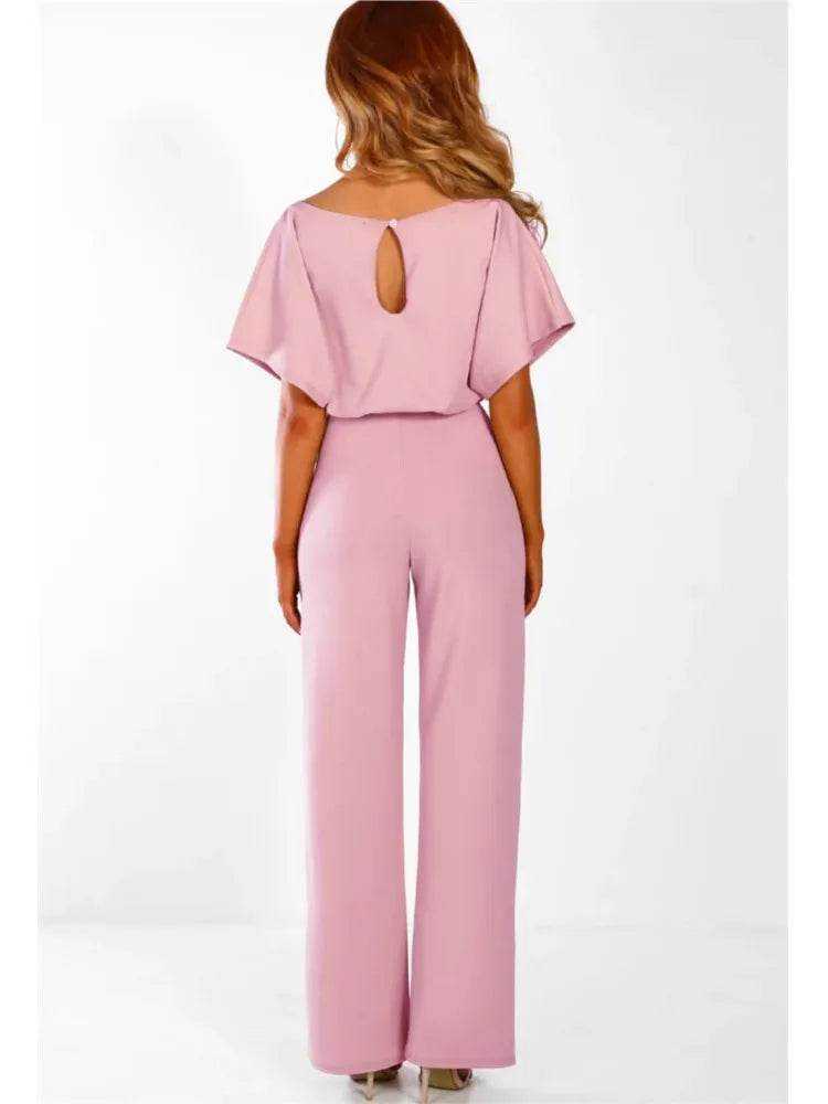 Jumpsuit Women 2023 Summer Casual Fashion Lace Up Button Short Sleeve Playsuit Slim Romper Office Lady Solid Color Bodusuit - AIAZ