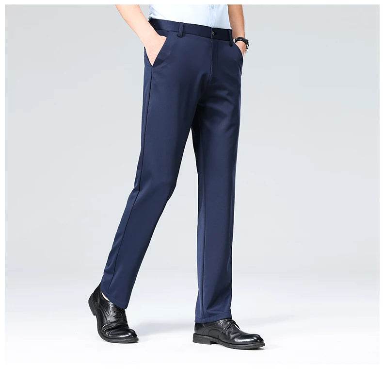 Men Suit Pants Light Thin Elastic Slim Fit Dress Pants Business Solid Casual Straight Leg Trouser Men Clothing Oversize 29-42 - AIAZ