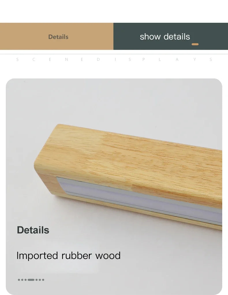 Simple Solid Wood Wall Lamp LED Long Strip Lamp Living Room Background Wall Corridor Balcony Bedroom Bedside Lighting Decoration