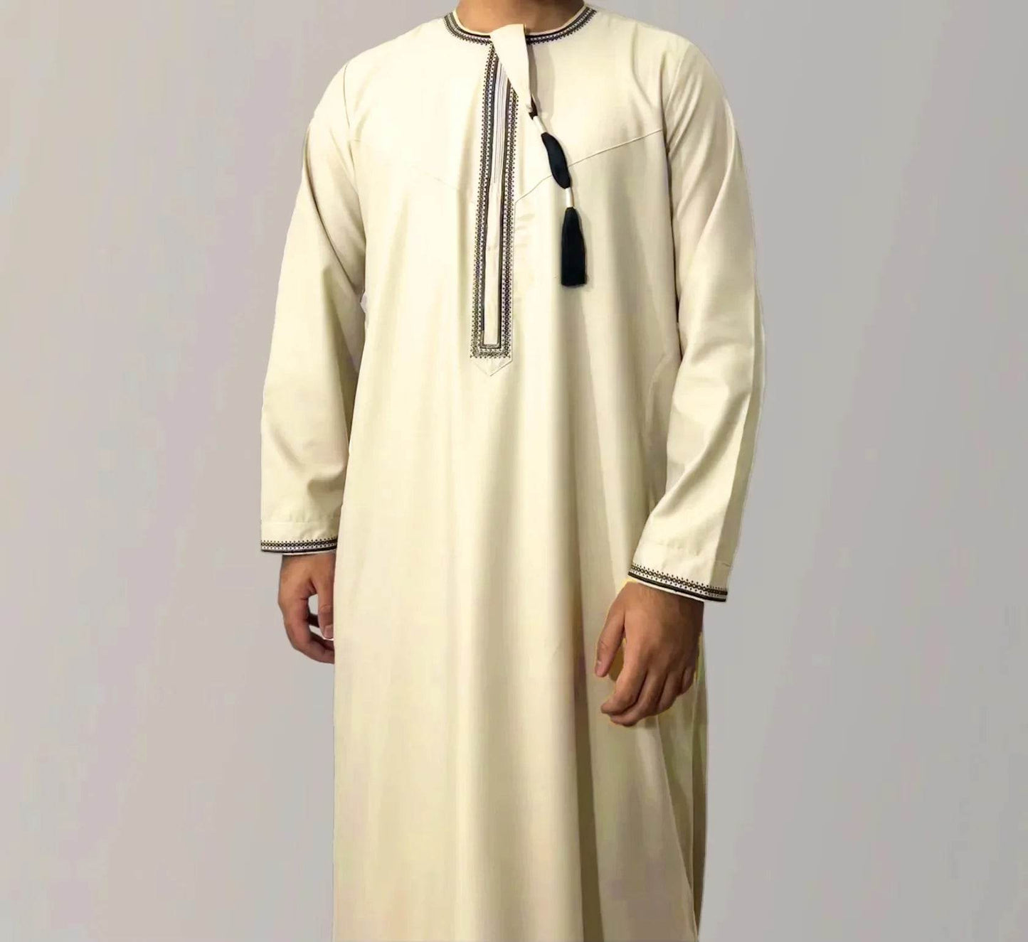 New Men's Muslim Fashion Abayas Dress O Neck Long Sleeve Pullover Kaftan Pakistan Saudi Arab Caftan Islamic Clothing Prayer Robe - AIAZ