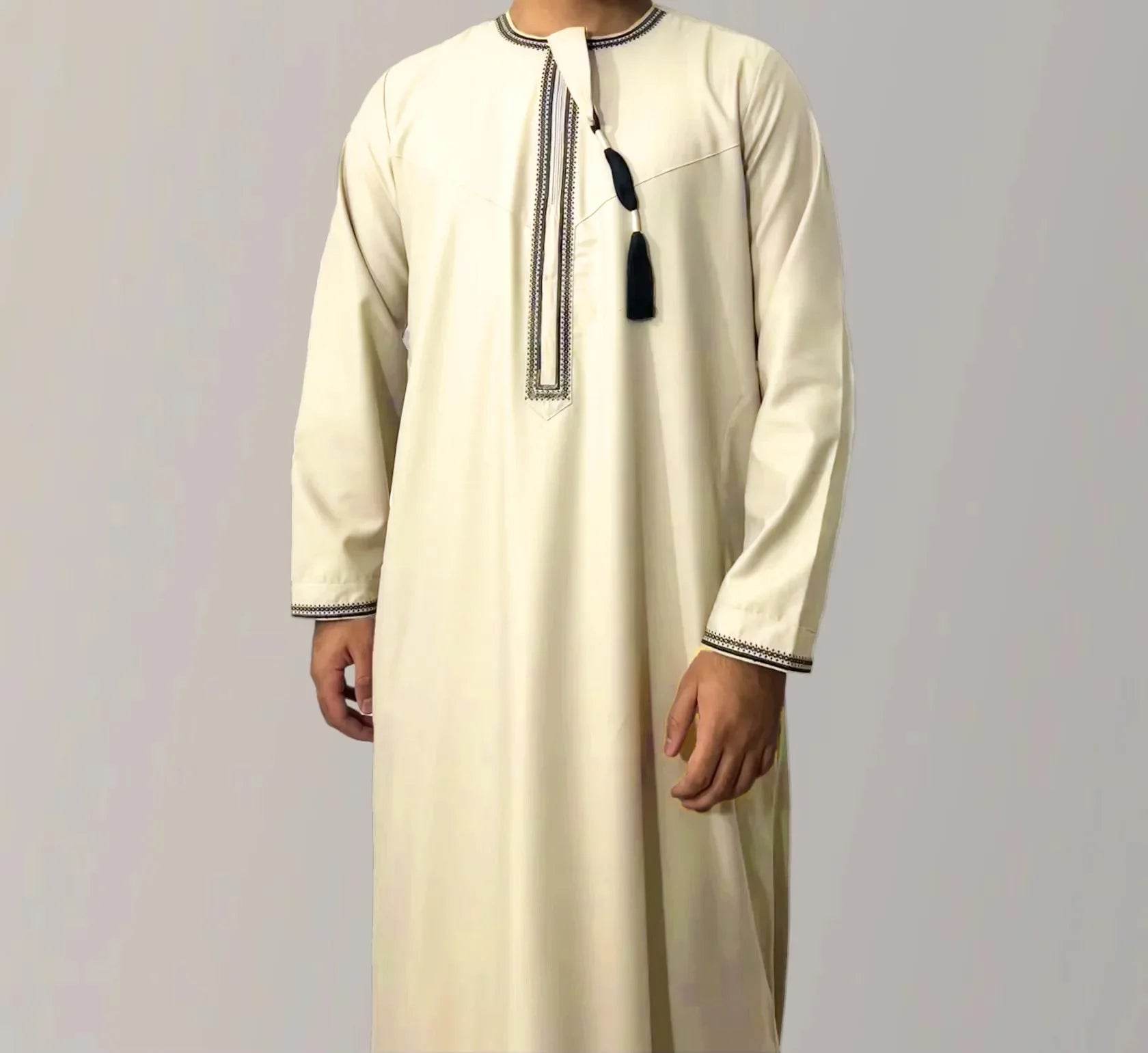 New Men's Muslim Fashion Abayas Dress O Neck Long Sleeve Pullover Kaftan Pakistan Saudi Arab Caftan Islamic Clothing Prayer Robe - AIAZ