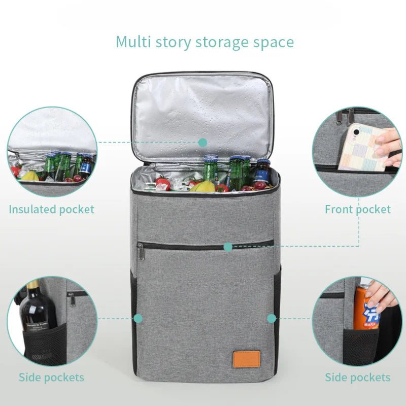 26L Outdoor Cooler Bag Thermal Backpack Insulated Picnic Lunch Bag Camping Food Drink Beer Ice Bag Leakproof Travel Backpack