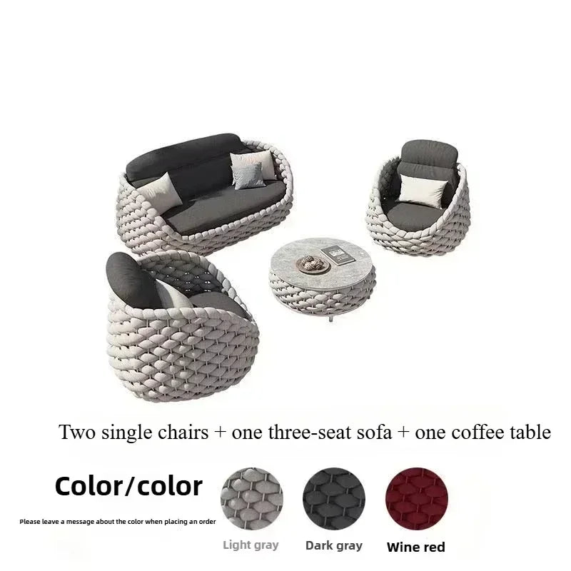 Outdoor Rattan Sofa Set, 2-Seat Patio Furniture for Balcony, Terrace, Villa or Courtyard, All-Weather Wicker Lounge Chair Combo