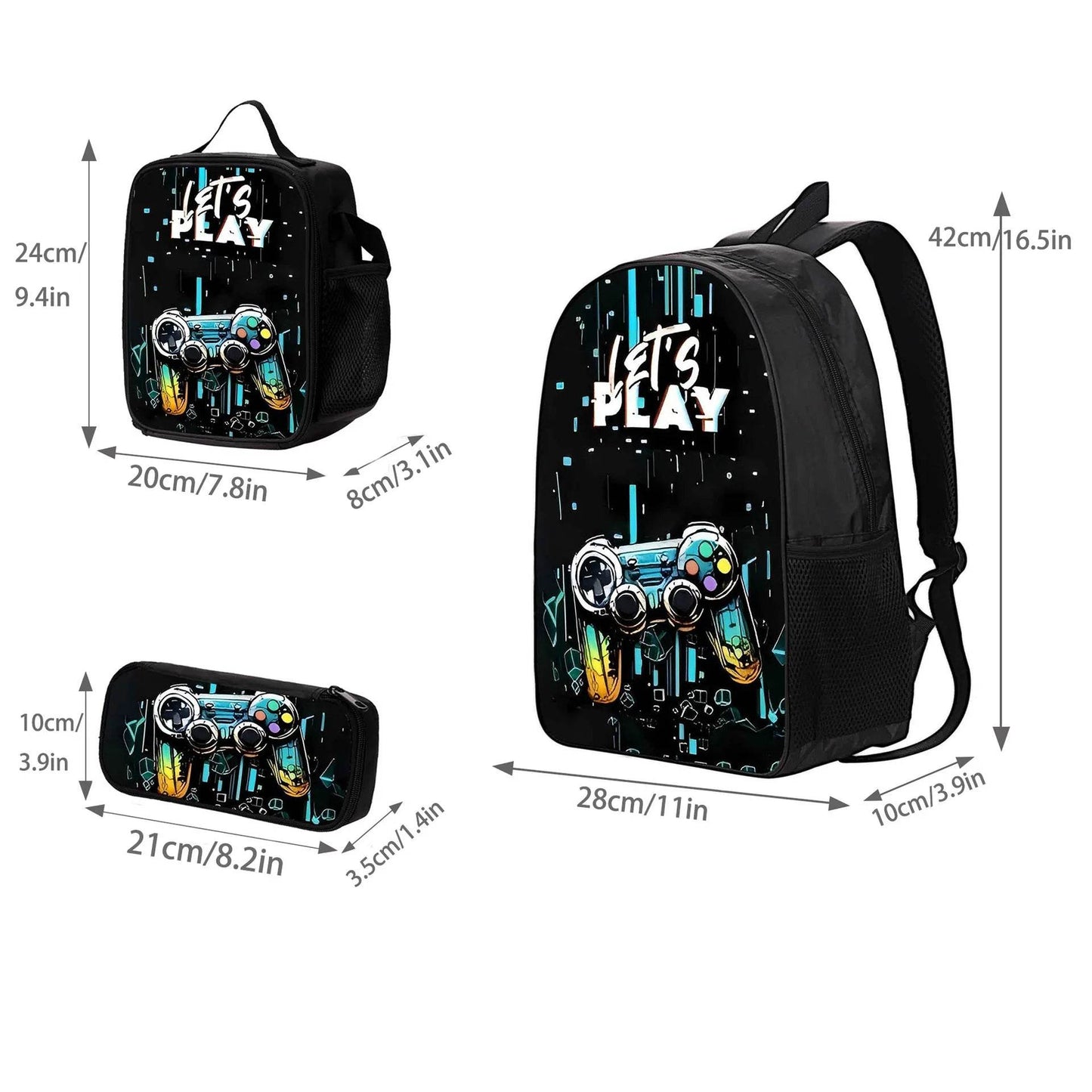 School Bags for Children Boys Game Pad Pattern Backpacks Kids Satchels Primary School Grade 1-3 Students 3 Pieces Set Backpacks - AIAZ