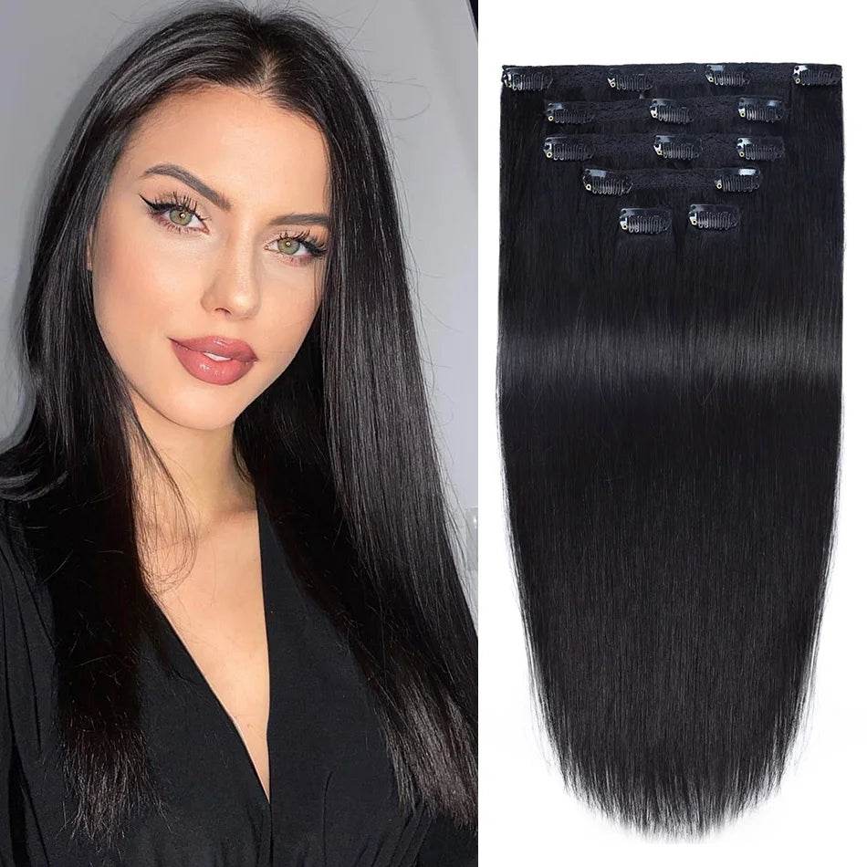 BHF Clip in Hair Extensions Human Hair Straight Remy Hair Natural Black Light Brown Honey Ombre Hair Extensions With Clips 70g - AIAZ