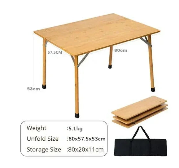 MOUNTAINHIKER Outdoor Camping Bamboo Folding Table Portable Fast Storage Folding Desk Outdoor Dining Table Picnic BBQ Table