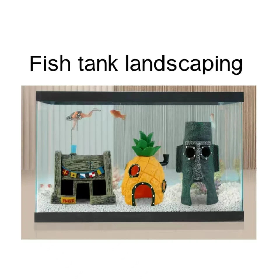Fish Tank Decor Cartoon Figures Ornaments Simulation Resin Pineapple House Fish Tank Decoration Landscaping Aquarium Accessories