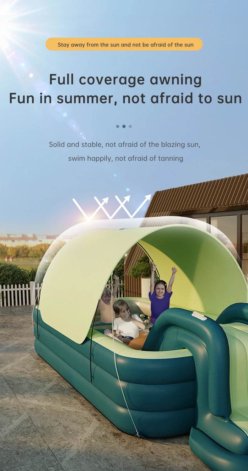 Swimming Pool Inflatable Pools Children's Family Outdoor Party Sun Shade Folding Swimming Pool Slides for Kids Babies - AIAZ