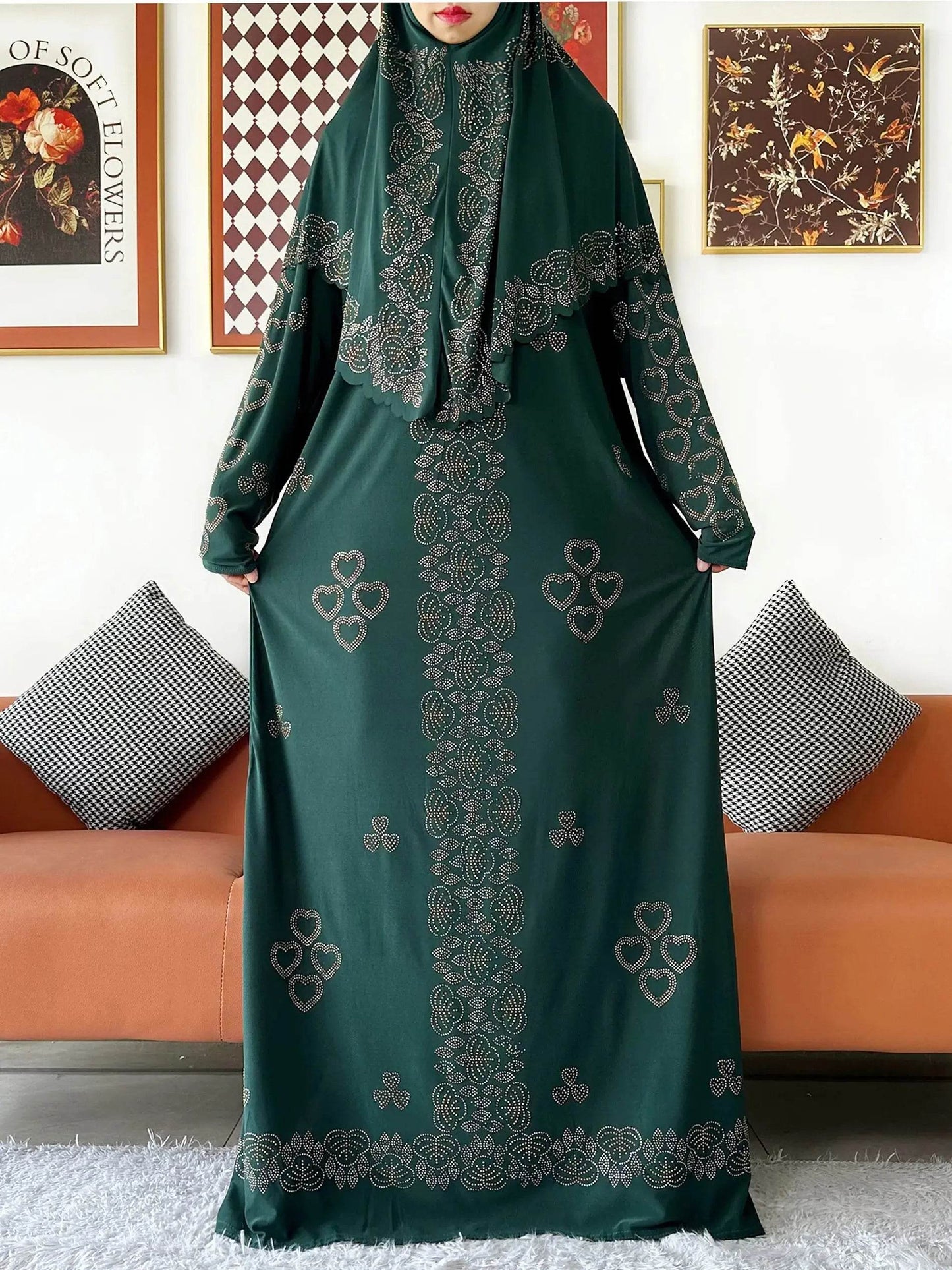 Muslim Two Piece Set Hijab Prayer Dress Fashion Abaya Set Women Prayer Garment Hijab Long Khimar Long Dress Sets Islamic Ramadan - AIAZ