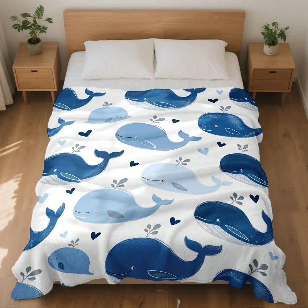 1 Piece Whale Ocean Animal Print Flannel Blanket - Super Soft, Washable And Lightweight, Perfect For Sofa, Bed, Office - Warm