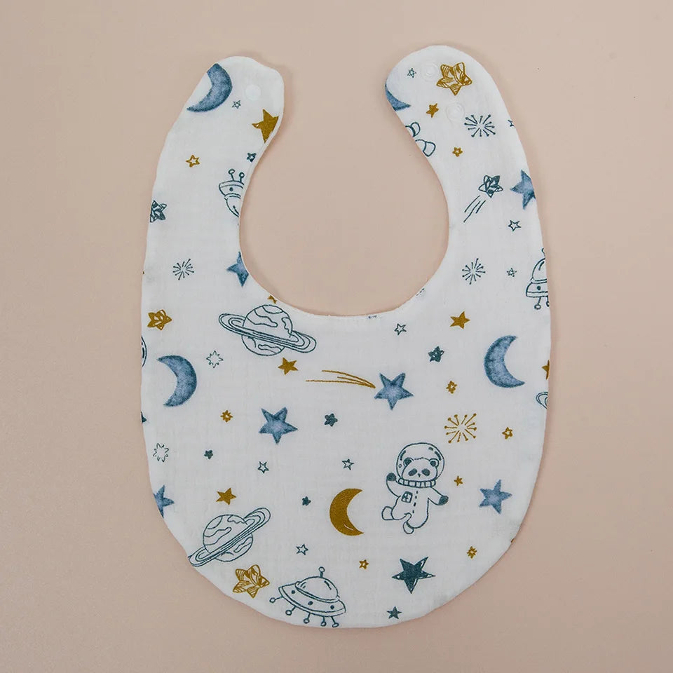 2Pcs/Set Baby Bibs Reusable Saliva Towel Good Absorption Soft 100% Cotton Gauze Cartoon Print Adjustable Baby Feeding Bibs