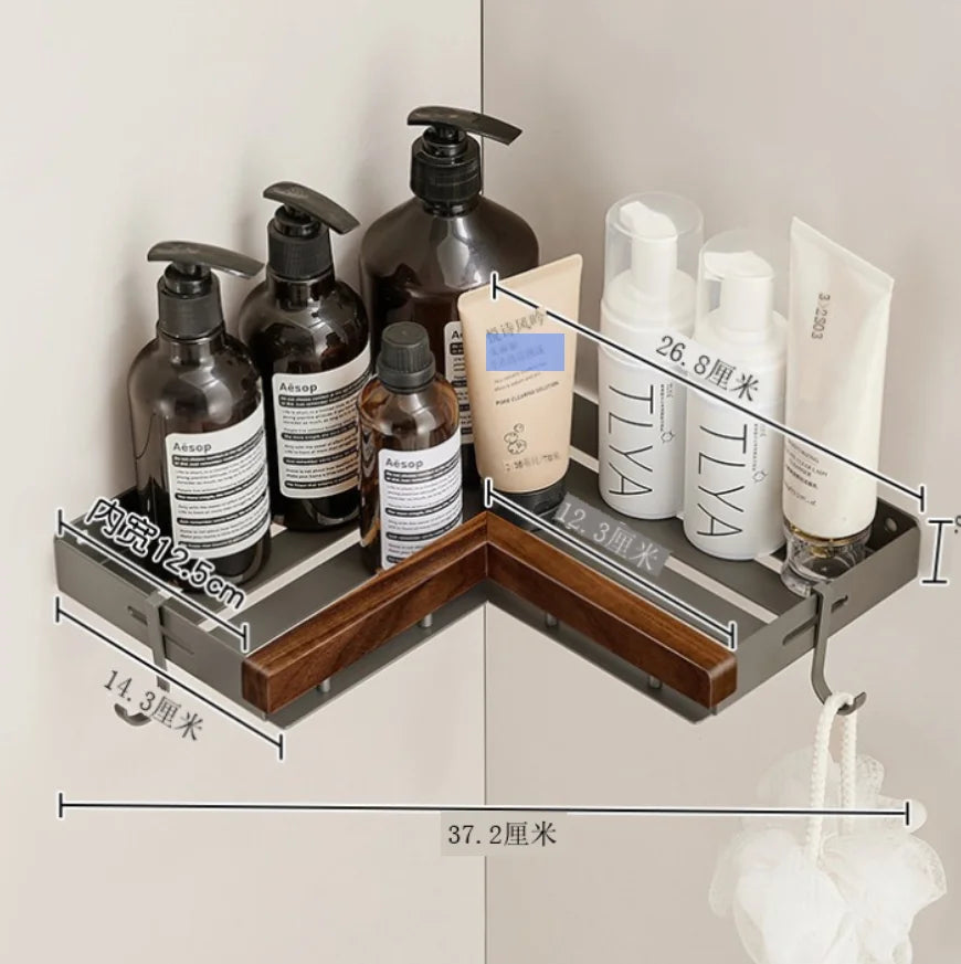 Walnut Bathroom Toilet Shelf No Punching Hand Wash Shower Toilet Body Wash Storage Triangle Shelf