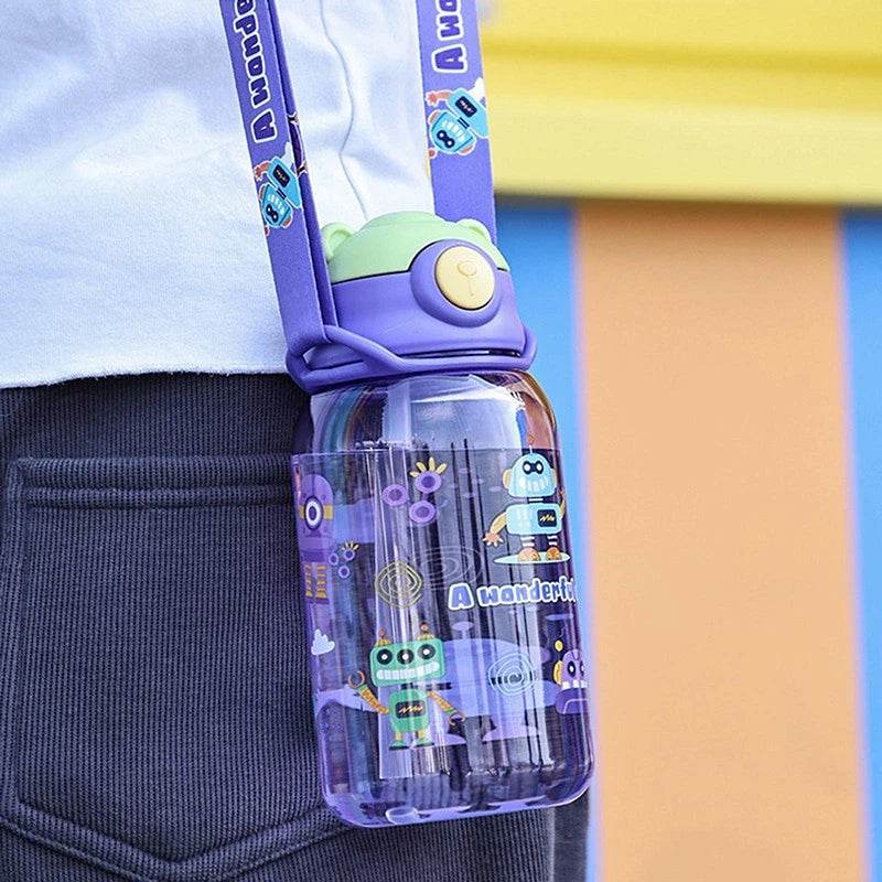 600ml Kids Water Sippy Cup Kids Water Bottle with Straw and Handle Portable Drinking Bottle Cup Children Outdoor Cups - AIAZ