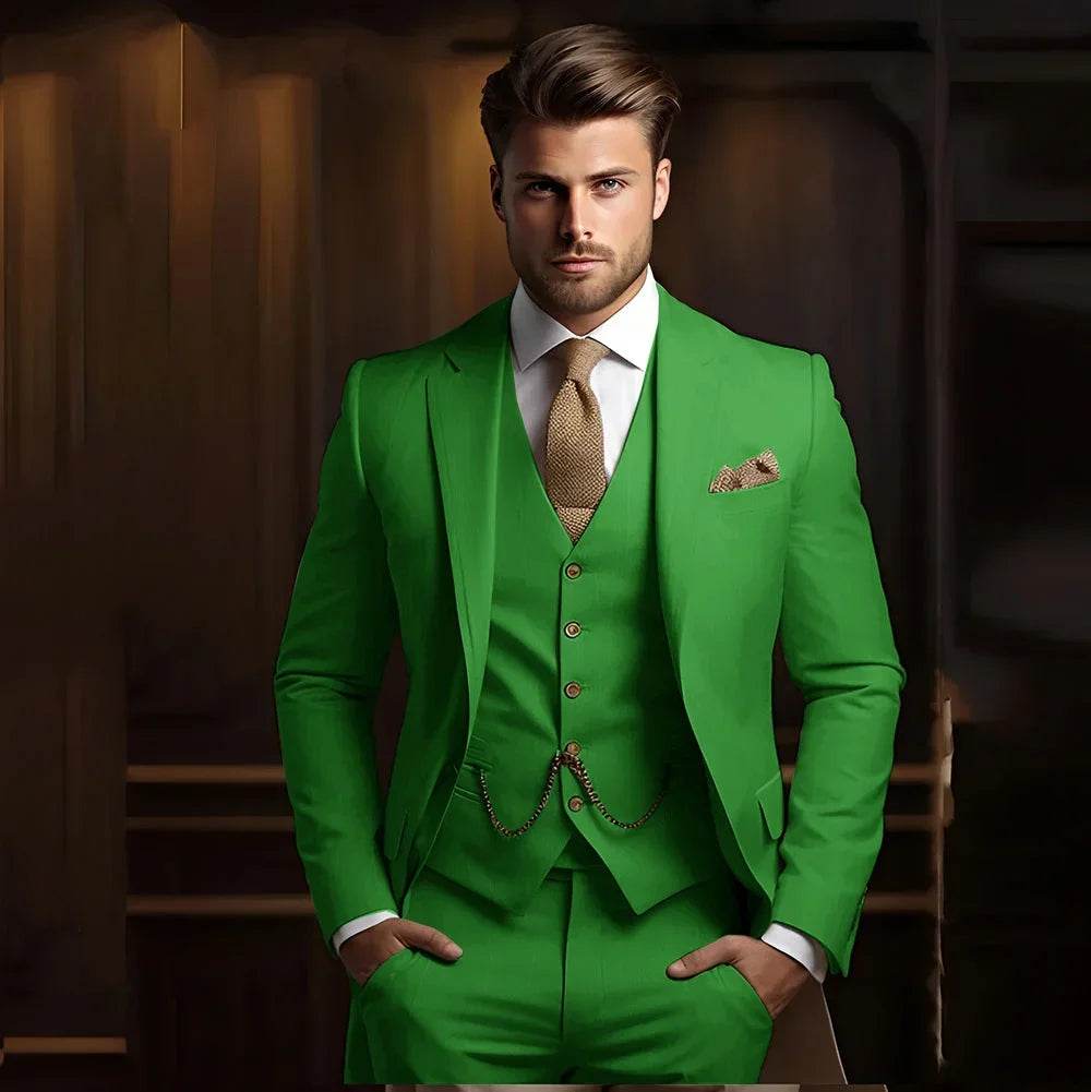 Formal Men's Suits for Groom 3 Pieces Khaki Wedding Groom Tuxedo Slim Fit 2025 Male Fashion Suit Jacket with Pants Vest - AIAZ