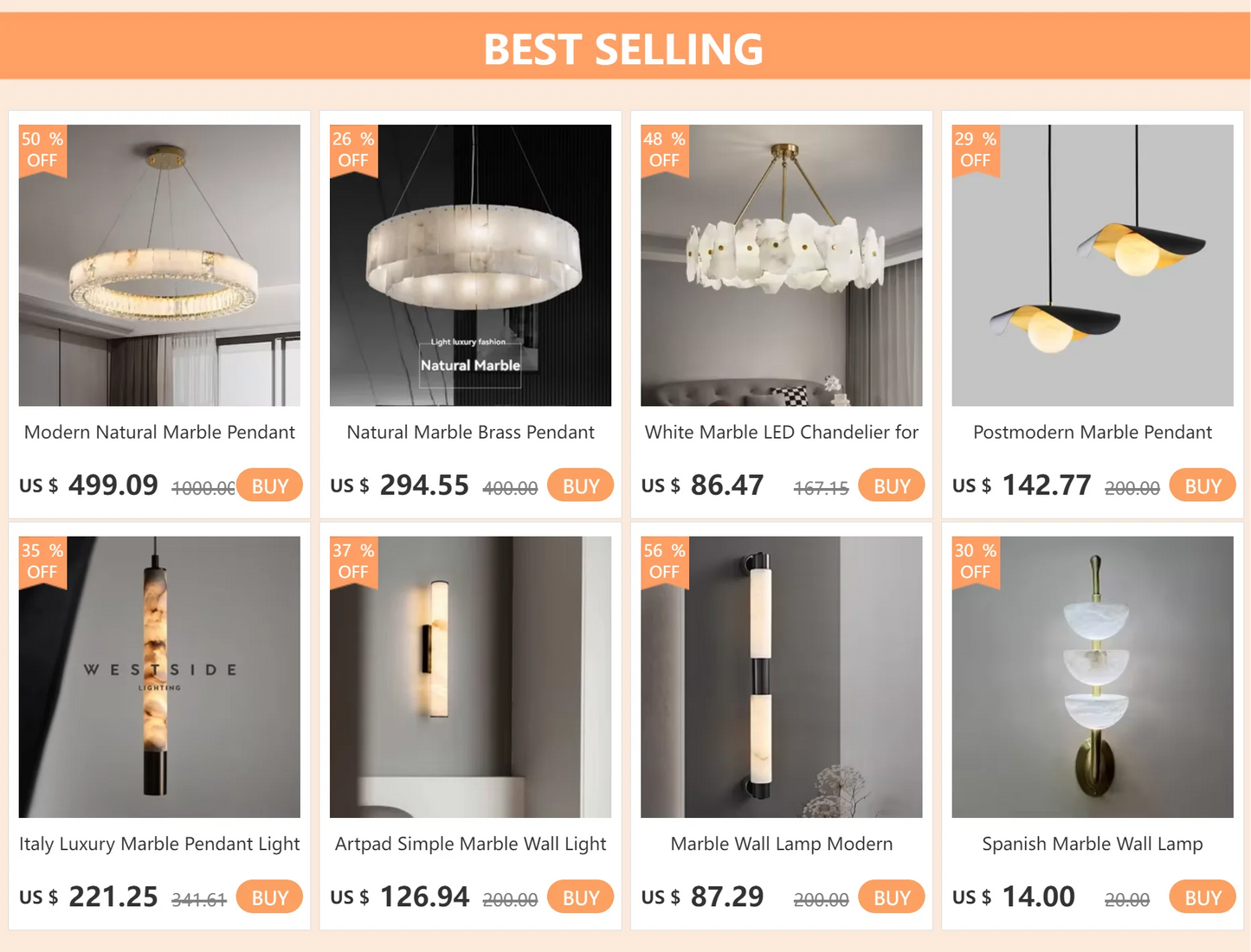 Natural Marble Brass Pendant Light Luxury Nordic Gold Chandelier for Living Room Dining Room Bedroom Bar Study Lighting Fixture