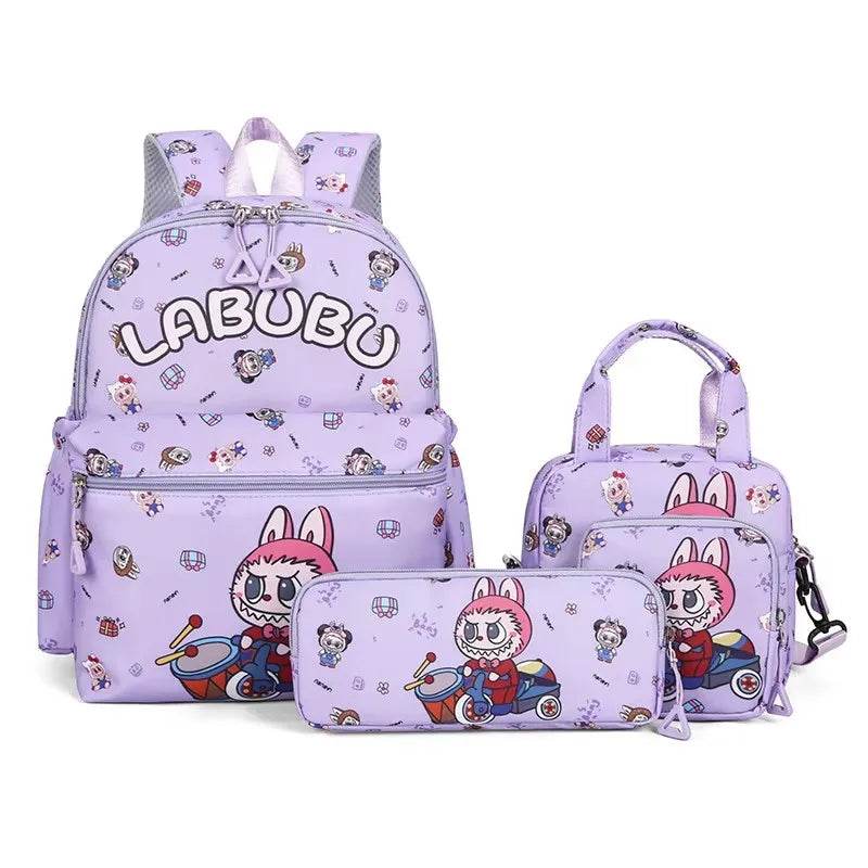 4Pcs School Bag Set For Elementary School Students Cartoon Printed Hello Kitty Kuromi Junior High School Backpack With Pen Bag - AIAZ