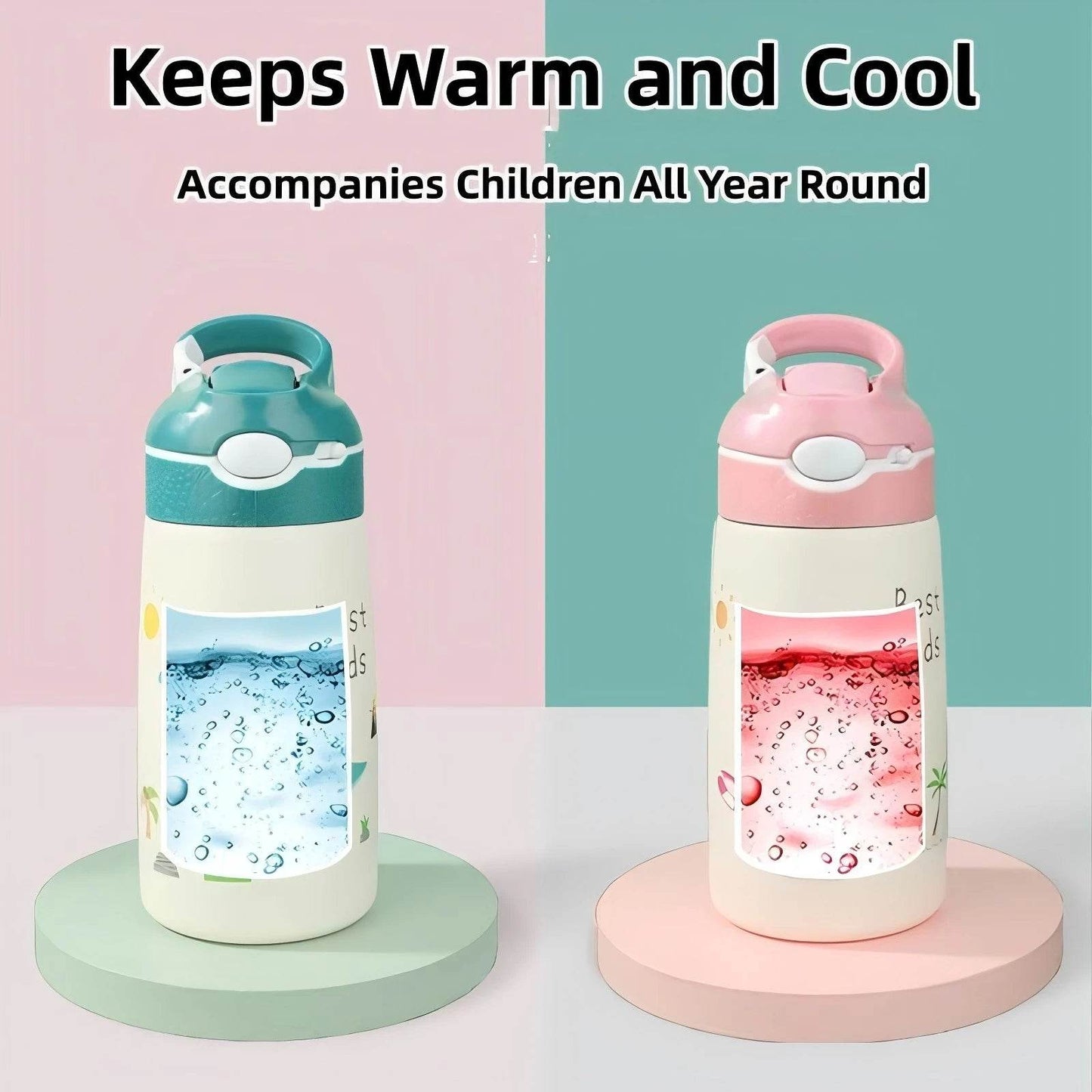 Kids Insulated 316 Stainless Steel Water Bottle with Straw, BPA-Free Sports Metal Water Bottle for Home, Office or Car, 14 OZ - AIAZ