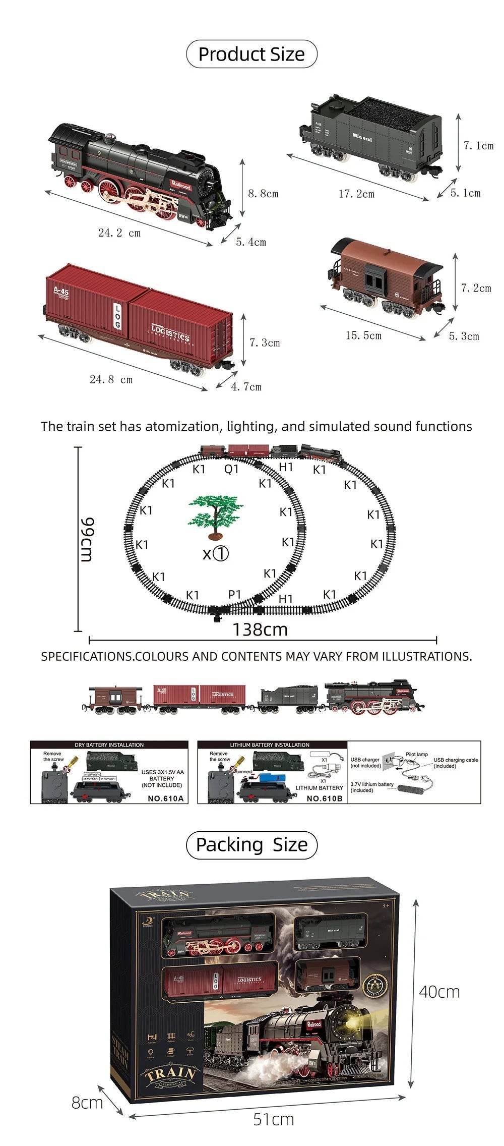 Electric Remote Control Steam Train Toy Green Children's Small Train Color Box Boy's Birthday Gift - AIAZ