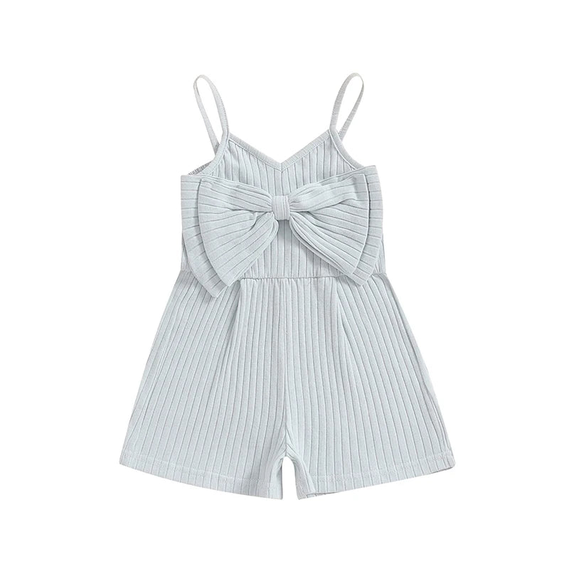 Pudcoco Infant Kids Baby Girl Ribbed Jumpsuit Summer Cute Bow Sleeveless Romper Shorts for Newborn Toddler Cute Clothes 6M-4T