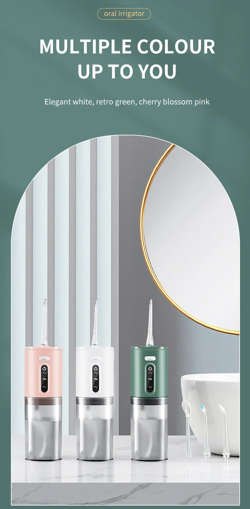 Xiaomi Dental Oral Irrigator 5 Nozzle Portable Dental Water Flosser USB Rechargeable 280ml Three frequency pulses Teeth Cleaner