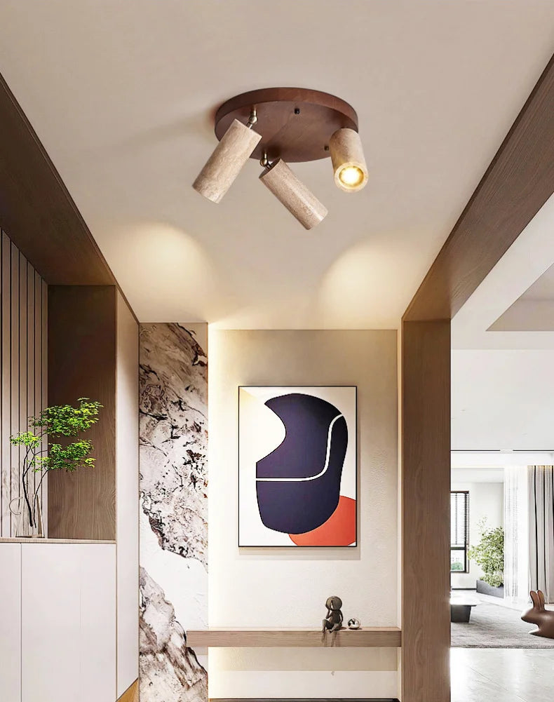 Stone Ceiling Lamp Spot light Angle Adjustable Rectangle Wood Base