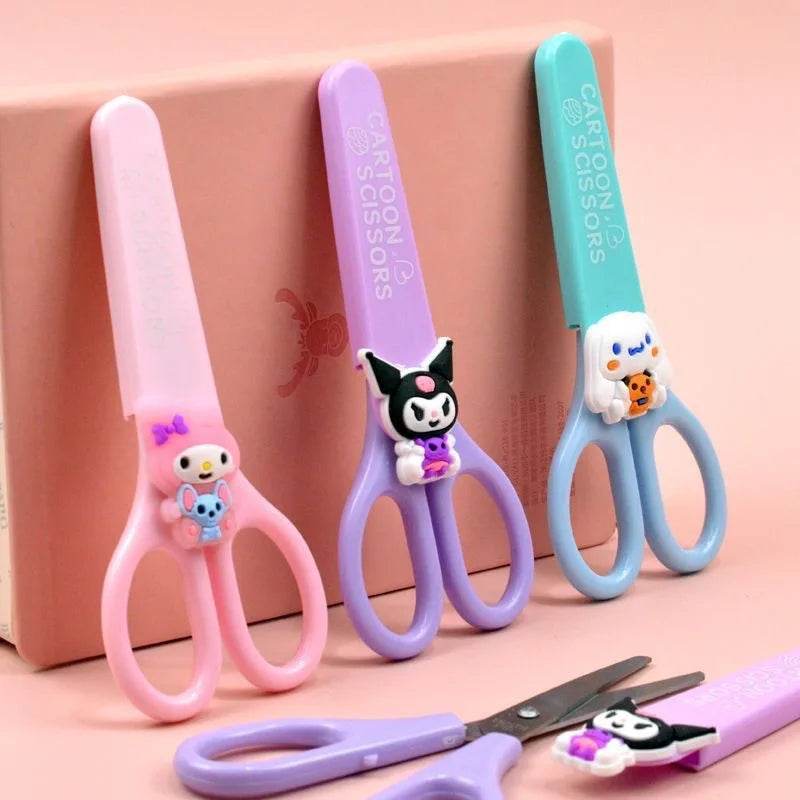 Sanrio Kuromi Cinnamoroll Melody Hand Made Scissors Kawaii Children Safety Silicone Shell Kid Stationery School Supplies Gift - AIAZ