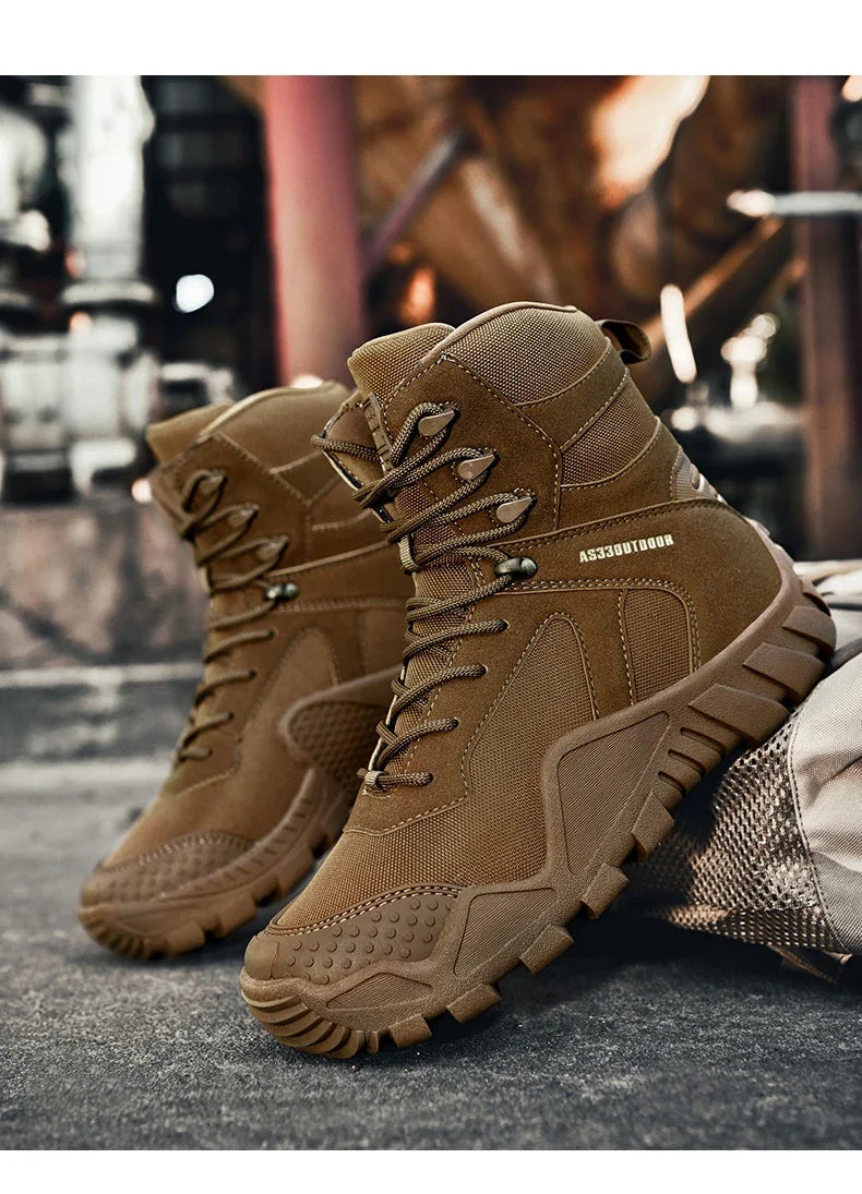 Outdoor Hiking Shoes Men Casual Combat Boots Men Breathable Wear-resistant Anti-slip Flat Comfortable High-top Boots Men