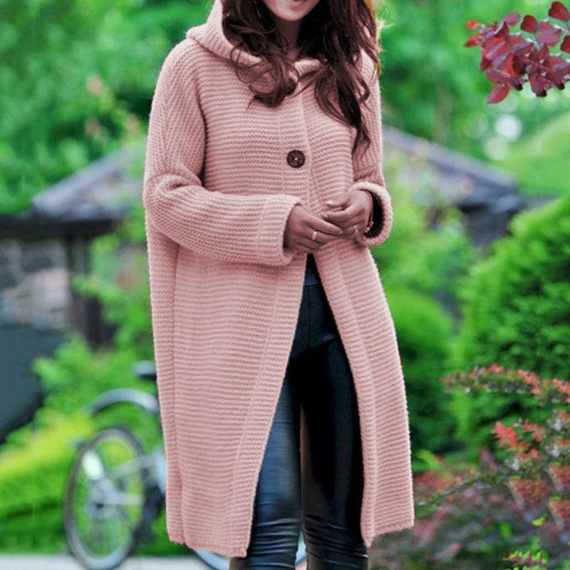New Cashmere Cardigan in Autumn and Winter Women'sloose Long Sleeve Sweater Solid Color Knitted Long Thickened Top - AIAZ