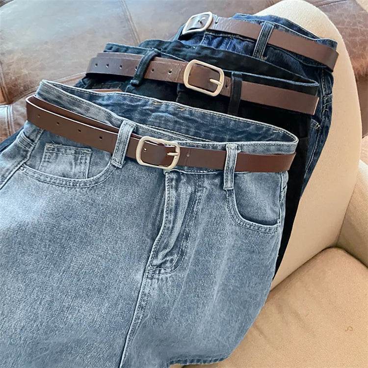 Denim shorts women's summer new trendy Instagram high waist simple slimming loose wide leg versatile A-line hot pants - AIAZ