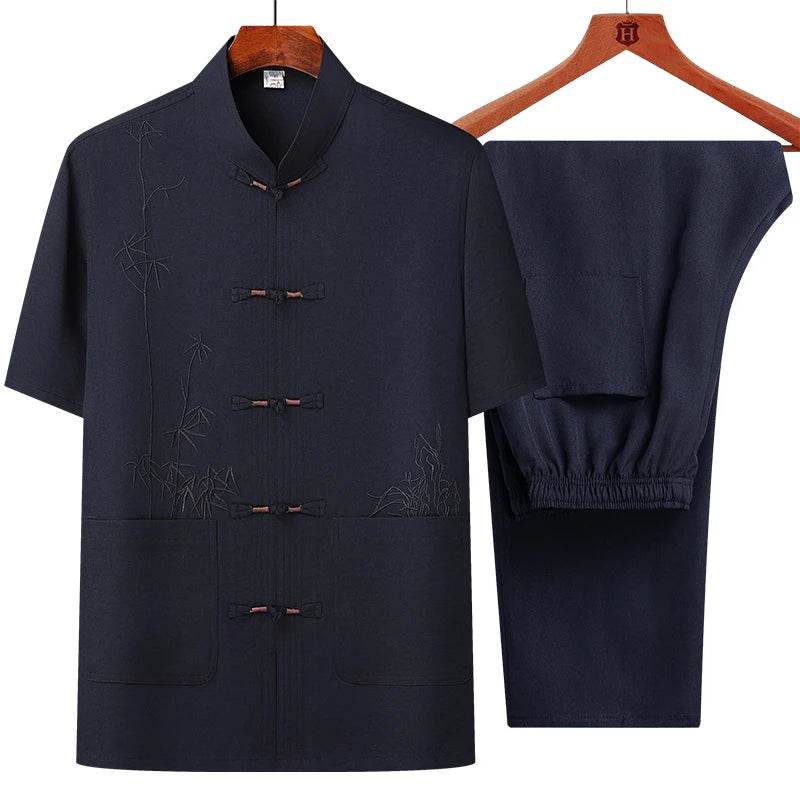 Men's sets (Shirt + trousers) 2025 summer new style men fashion shirt short sleeve shirt High quality shirts male Two Piece - AIAZ