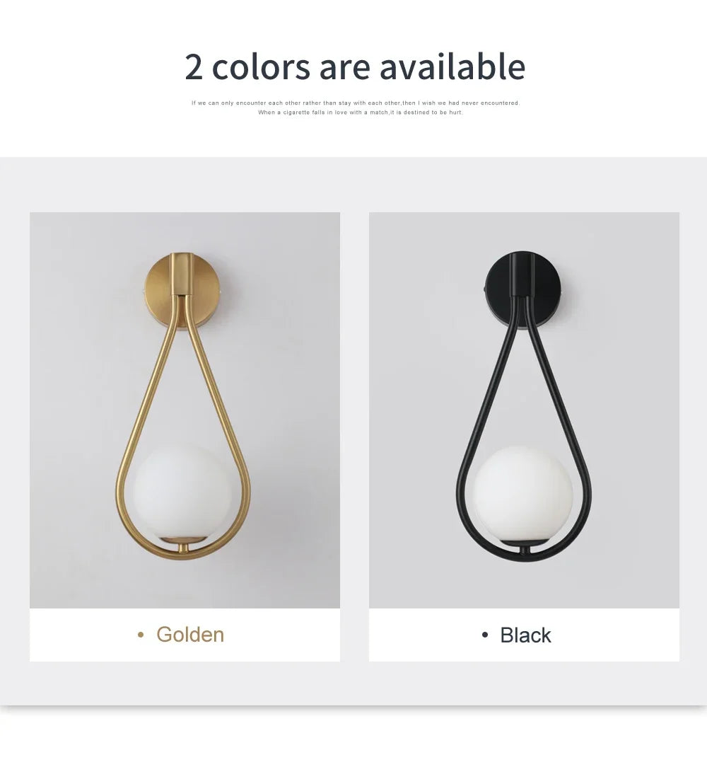 Modern LED Wall Lamps Metal Living Room Lamp Fashion Nordic Bedside Glass Wall Lamp Bedroom Decoration Lighting