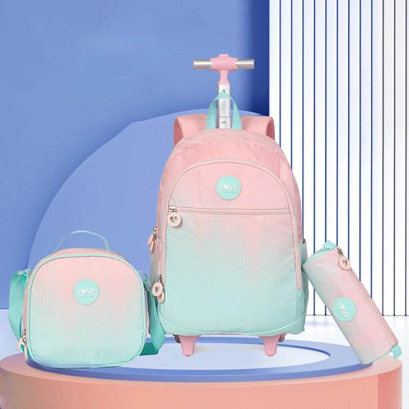 School Backpack Set Rolling Backpack for Girls Students Wheeled Backpack Trolley School Bag With Wheels Travel Luggage Book Bag - AIAZ