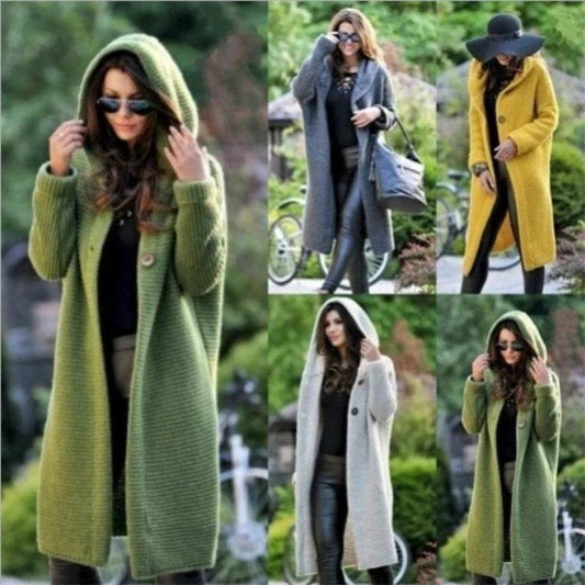 New Cashmere Cardigan in Autumn and Winter Women'sloose Long Sleeve Sweater Solid Color Knitted Long Thickened Top - AIAZ