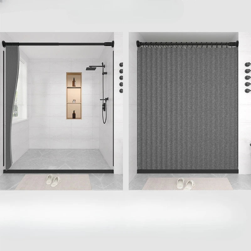 Foldable Shower Curtain with Hooks Bathroom Partition Waterproof Non-woven Fabric Dry And Wet Separation Shower Curtain