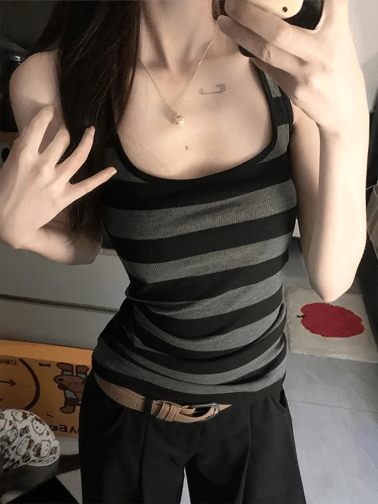 2025 New Striped Tank Tops Women Summer Tight Sexy Camisole Sleeveless Tops Casual Y2K Clothing for Women Basic crop tops women - AIAZ