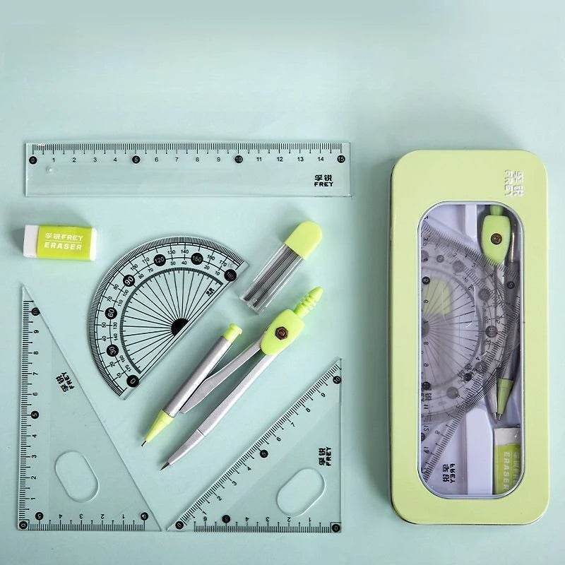 7-piece Set of Ruler, Triangle Ruler, Protractor, Compass, Student Stationery, Back To School Math Supplies - AIAZ