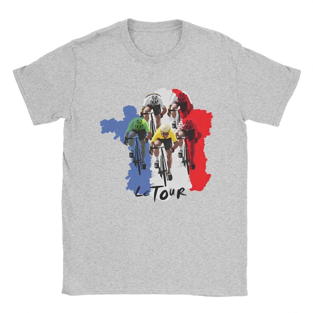 Men's T-Shirts Tour De Cycling France Funny 100% Cotton Tee Shirt Short Sleeve Cyclist T Shirt Crew Neck Tops Adult - AIAZ