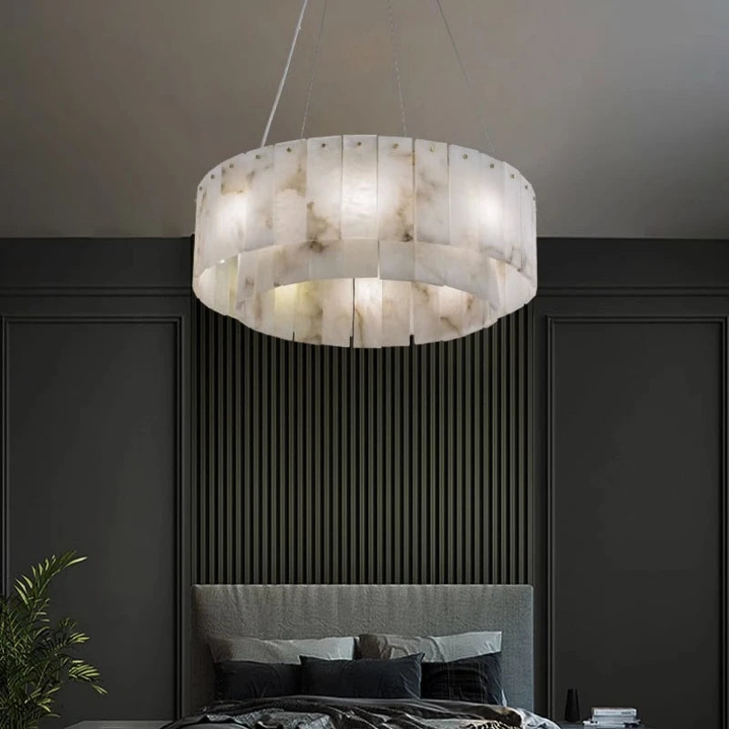 Natural Marble Brass Pendant Light Luxury Nordic Gold Chandelier for Living Room Dining Room Bedroom Bar Study Lighting Fixture