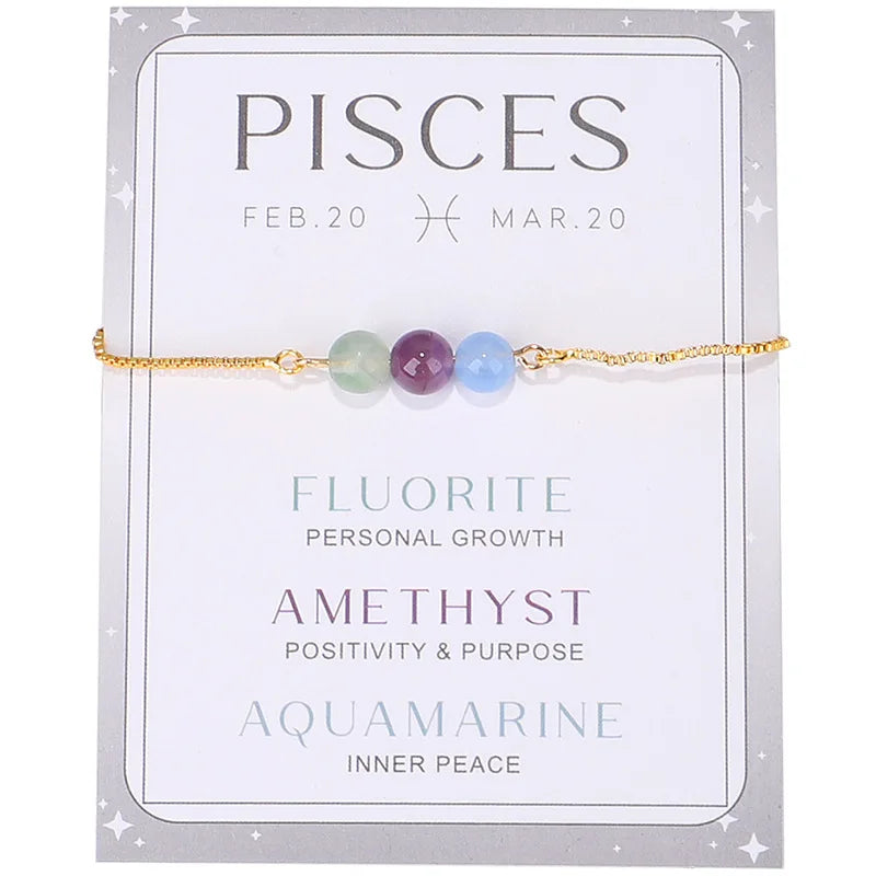 DAVINI 1pc Creative Twelve Constellation Bracelet Natural Stone Amethyst Moonstone Combination Zodiac Beaded Bracelet Jewelry