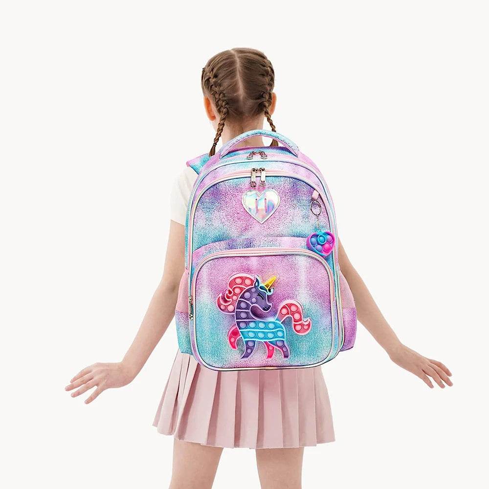 3pcs Kids Backpacks for Girls School Bag with Lunch Box Set Cute Bookbag for Primary School - AIAZ