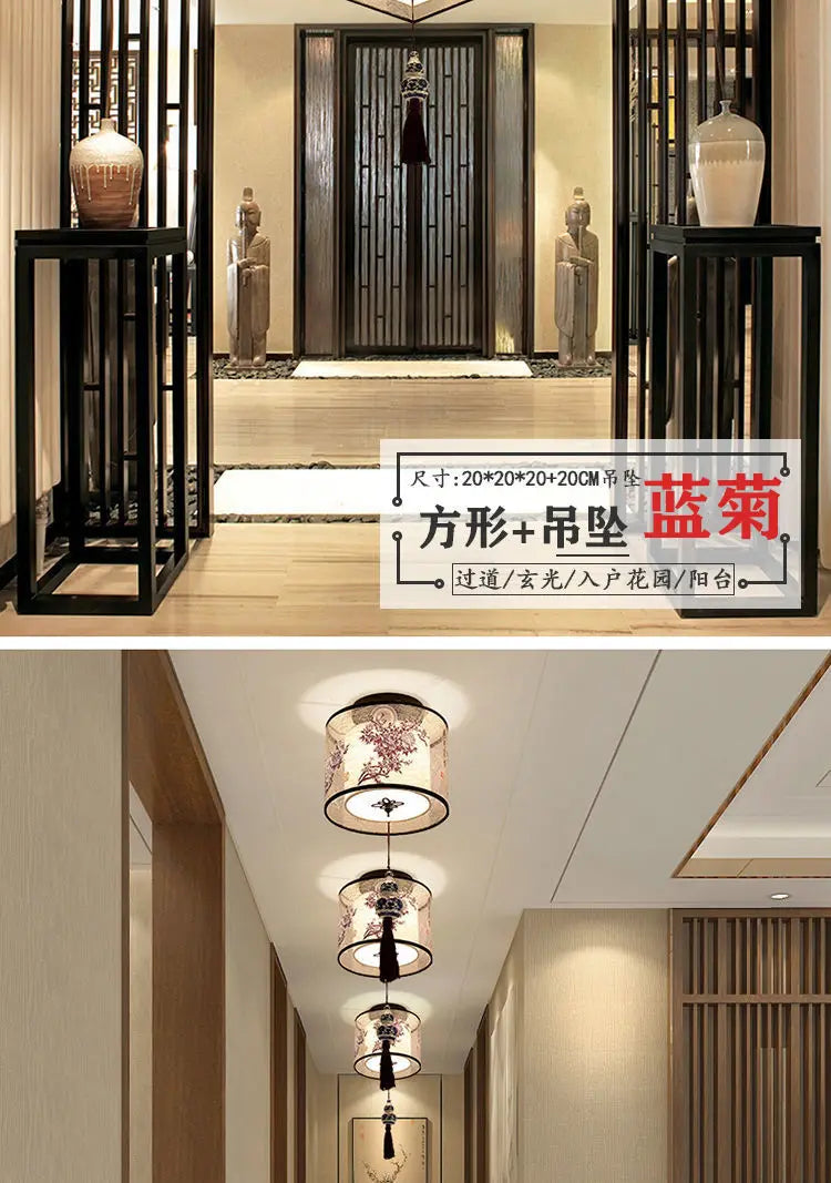 New Chinese Chandelier Lustre Ceiling Lamp Simple Corridor Chinese Painting Ceiling Lights Creative Suspendu Lotus Led Lighting