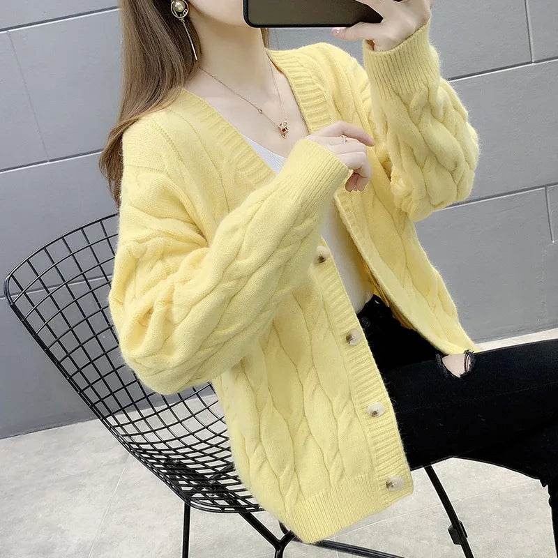 Women's Knitted Cardigan Sweater Loose Fashion New Autumn And Winter Western Style Casual Jacket Coat Women - AIAZ