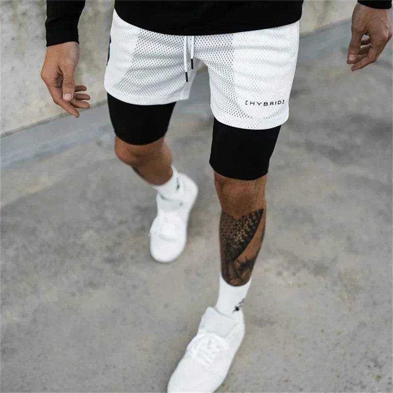 2025 summer mesh Sports Shorts Men Double-deck Jogging Running Shorts Men 2 IN 1 Mens GYM Shorts Fitness Workout Short Pants Man - AIAZ
